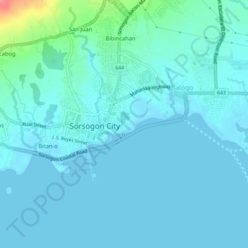 Topografisk karta Sampaloc, höjd, relief