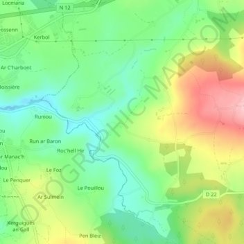 Topografisk karta Darzel, höjd, relief