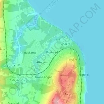 Topografisk karta Bankeryd, höjd, relief