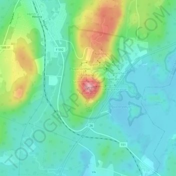 Topografisk karta Isaberg, höjd, relief