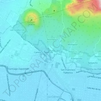 Topografisk karta Xalpa, höjd, relief