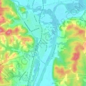 Topografisk karta Lower Dresden, höjd, relief