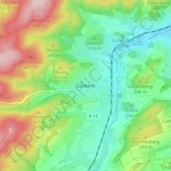 Topografisk karta Garbeck, höjd, relief