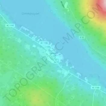 Topografisk karta Umnäs, höjd, relief