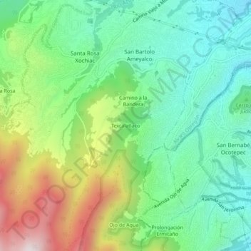 Topografisk karta Texcalatlaco, höjd, relief
