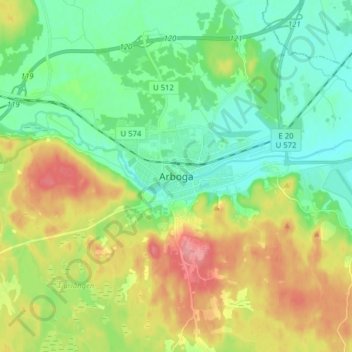 Topografisk karta Arboga, höjd, relief