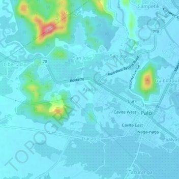 Topografisk karta Arado, höjd, relief