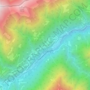 Topografisk karta Boretta, höjd, relief