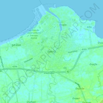 Topografisk karta Pattani, höjd, relief