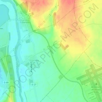 Topografisk karta Écluse de Vignely, höjd, relief