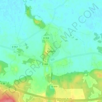 Topografisk karta Kjulaås, höjd, relief