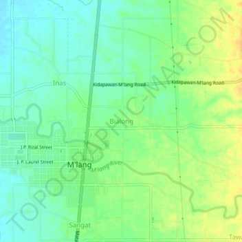 Topografisk karta Bialong, höjd, relief