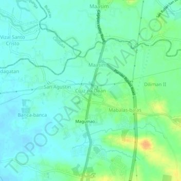Topografisk karta Cruz na Daan, höjd, relief