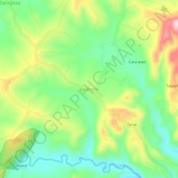 Topografisk karta Valencia, höjd, relief