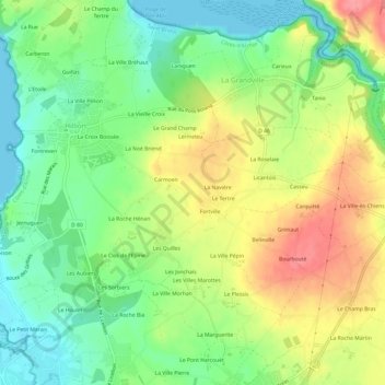 Topografisk karta Guiguihen, höjd, relief
