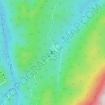 Topografisk karta Brandy Flat Hut, höjd, relief