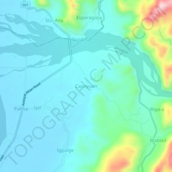 Topografisk karta Capoyuan, höjd, relief