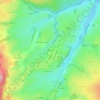 Topografisk karta Faussera, höjd, relief