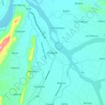 Topografisk karta Dingras, höjd, relief