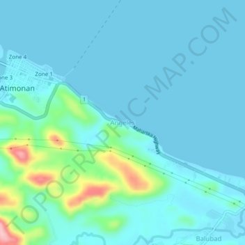 Topografisk karta Angeles, höjd, relief