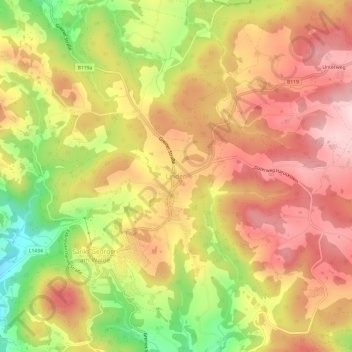 Topografisk karta Linden, höjd, relief