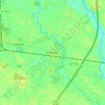 Topografisk karta Hasslarp, höjd, relief