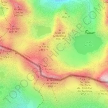 Topografisk karta Pirineos, höjd, relief