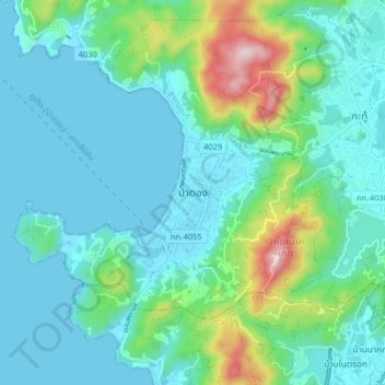Topografisk karta Pa Tong, höjd, relief