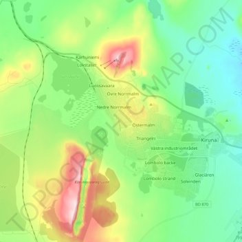 Topografisk karta Kiruna, höjd, relief