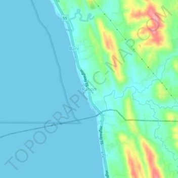 Topografisk karta Rabon, höjd, relief