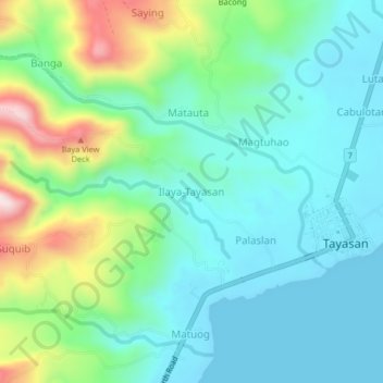 Topografisk karta Ilaya-Tayasan, höjd, relief