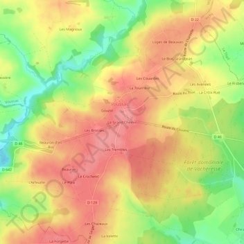 Topografisk karta Le Grand Chemin, höjd, relief