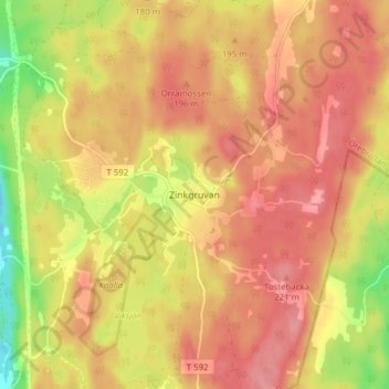 Topografisk karta Zinkgruvan, höjd, relief