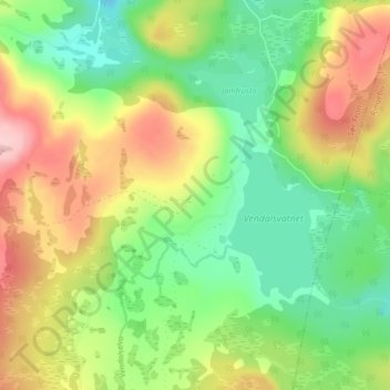 Topografisk karta Vendalen, höjd, relief