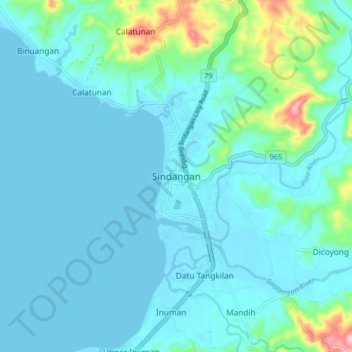 Topografisk karta Sindangan, höjd, relief