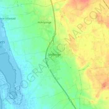 Topografisk karta Vellinge, höjd, relief