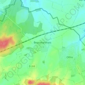 Topografisk karta Beaumarchais, höjd, relief