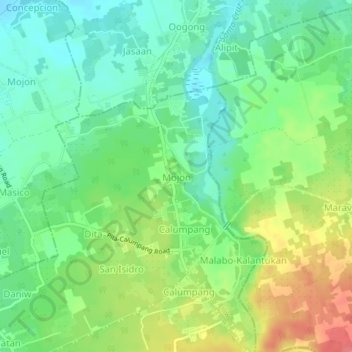 Topografisk karta Mojon, höjd, relief