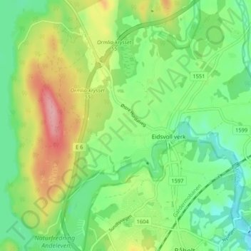 Topografisk karta Bråten, höjd, relief