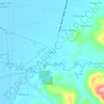 Topografisk karta Egana, höjd, relief