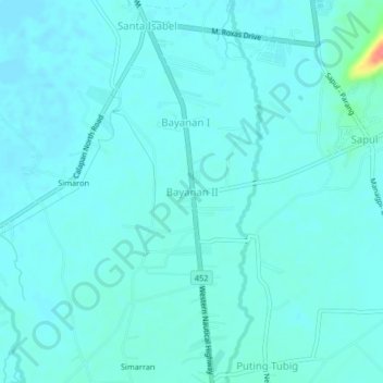 Topografisk karta Bayanan II, höjd, relief