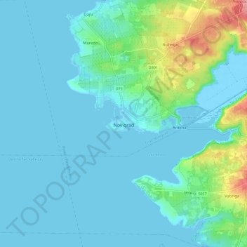Topografisk karta Novigrad, höjd, relief