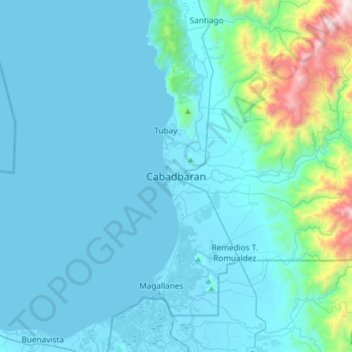 Topografisk karta Cabadbaran, höjd, relief