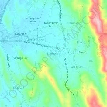Topografisk karta Langcuas, höjd, relief