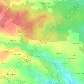 Topografisk karta Les Petites Forges, höjd, relief