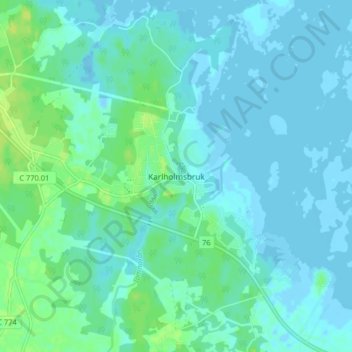 Topografisk karta Karlholmsbruk, höjd, relief