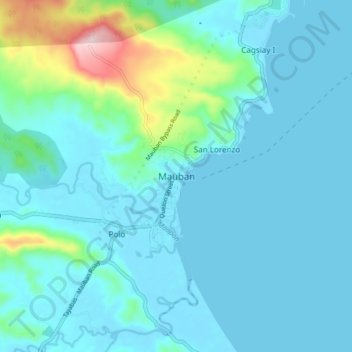 Topografisk karta Mauban, höjd, relief