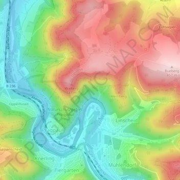 Topografisk karta Im Kleff, höjd, relief