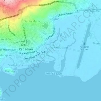 Topografisk karta Purok Pagang, höjd, relief