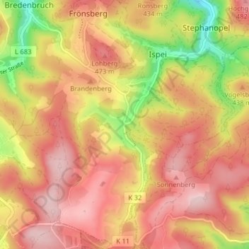 Topografisk karta Heppingsen, höjd, relief